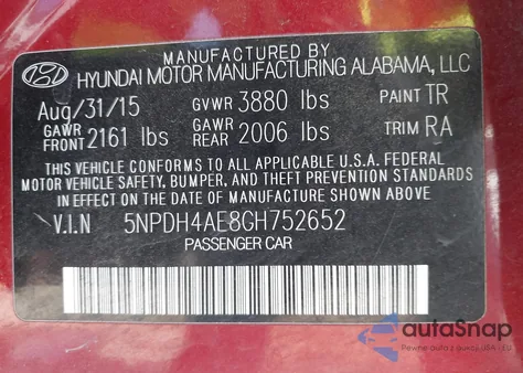 2016 Hyundai Elantra Se z USA, uszkodzony, nr VIN 5NPDH4AE8GH752652